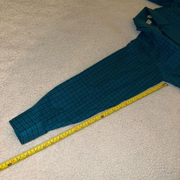 L.L. Bean Vintage Medium Collared Button Down LS Mens Navy Teal Blue Plaid EUC - Picture 11 of 12